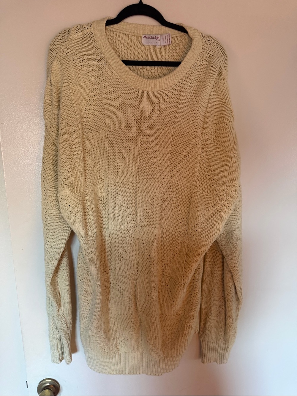 Vintage Windridge Cream Crewneck Sweater - Lightweight Knit 100% Cotton